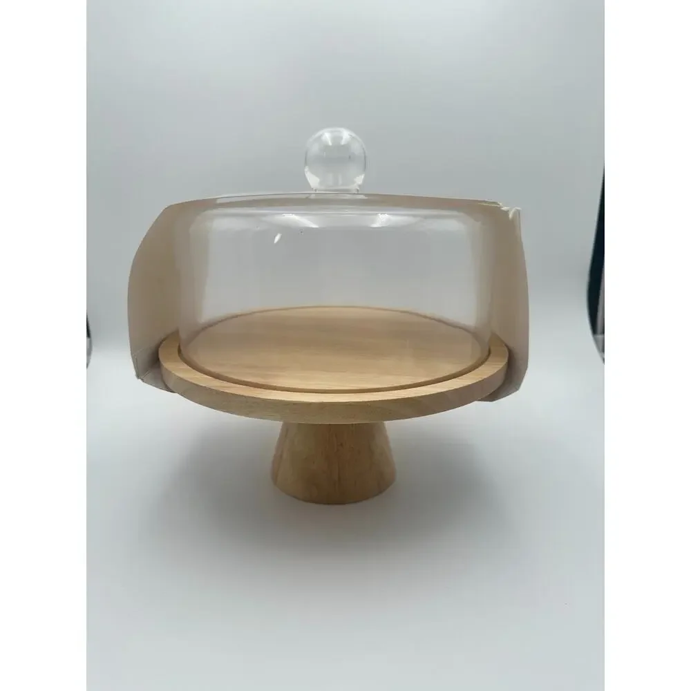 11.5" Wooden Cake Stand with Glass Cloche -‎ Hearth & Hand with Magnolia NEW - Picture 2 of 11